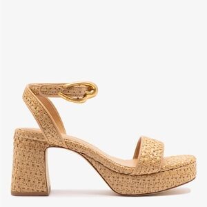 Larroudé  Dolly Verona Low Sandal In Natural Raffia and Beige Leather - 8.5